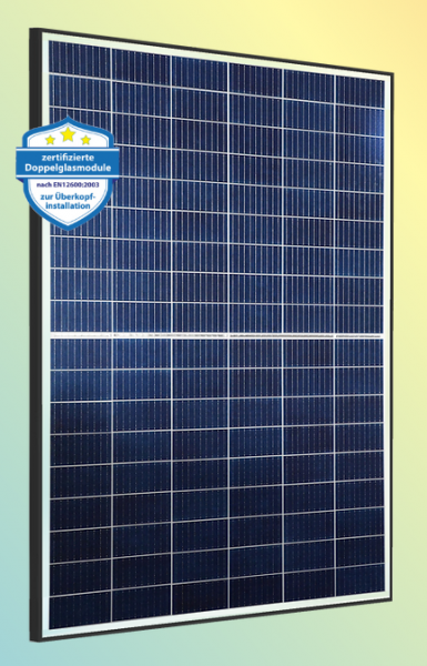 GridParity* B108 440 Wp PV RAHMENMODUL Doppelglas bifacial schwarzer Rahmen 5% Transparenz (1722 mm x 1134 mm x 30 mm)