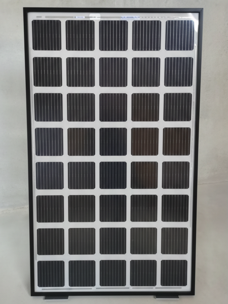 GridParity B40/6 250 Wp Glas PV RAHMENMODUL bifacial schwarzer Rahmen 35% Transparenz (1690 mm x1008 mm x 30 mm)